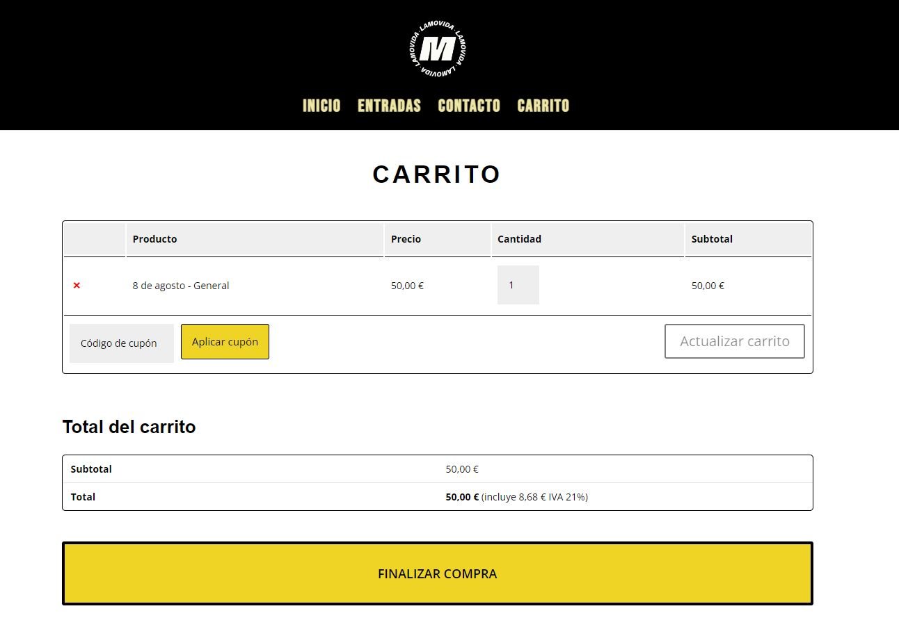 foto del carrito de la tienda online de la discoteca