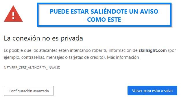 aviso error privacidad de estas páginas extrañas